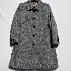 Vintage Mark Reed Vintage Black White Tweed Wool Blend Button Up Coat Sz 8p